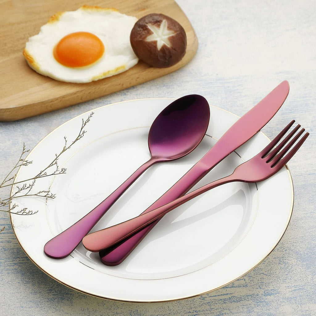 VANDBAO Portable Travel Utensils, Reusable Silverware with Case for Fixing Tableware, 9 Pieces Stainless Steel Stable Flatware Set, Camping Picnic Cutlery Set (Purple Set)