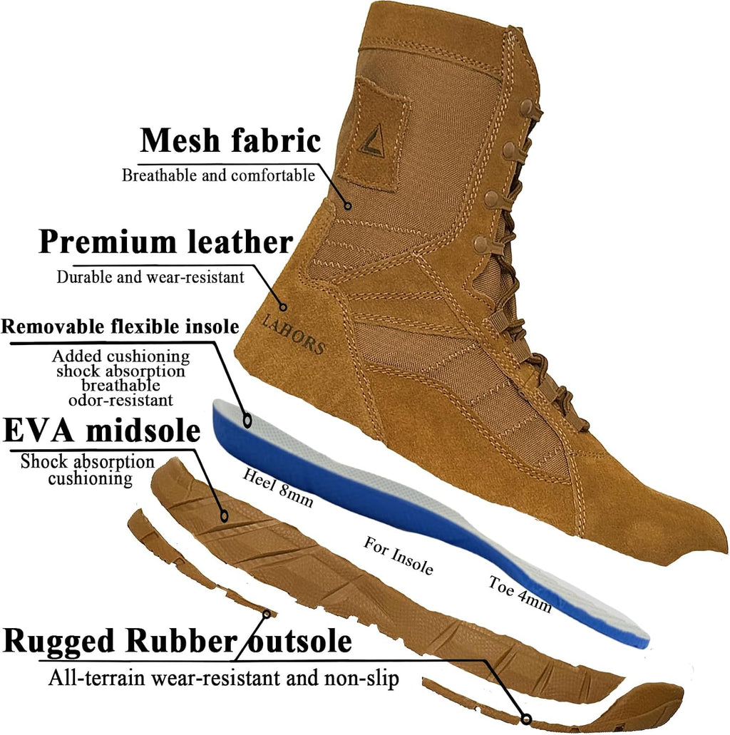 Lightweight Man Tactical Military Boots Combat Boots Anti-Collision Side Zipper Training Lace Up Outdoor Hiking Breathable Shoe