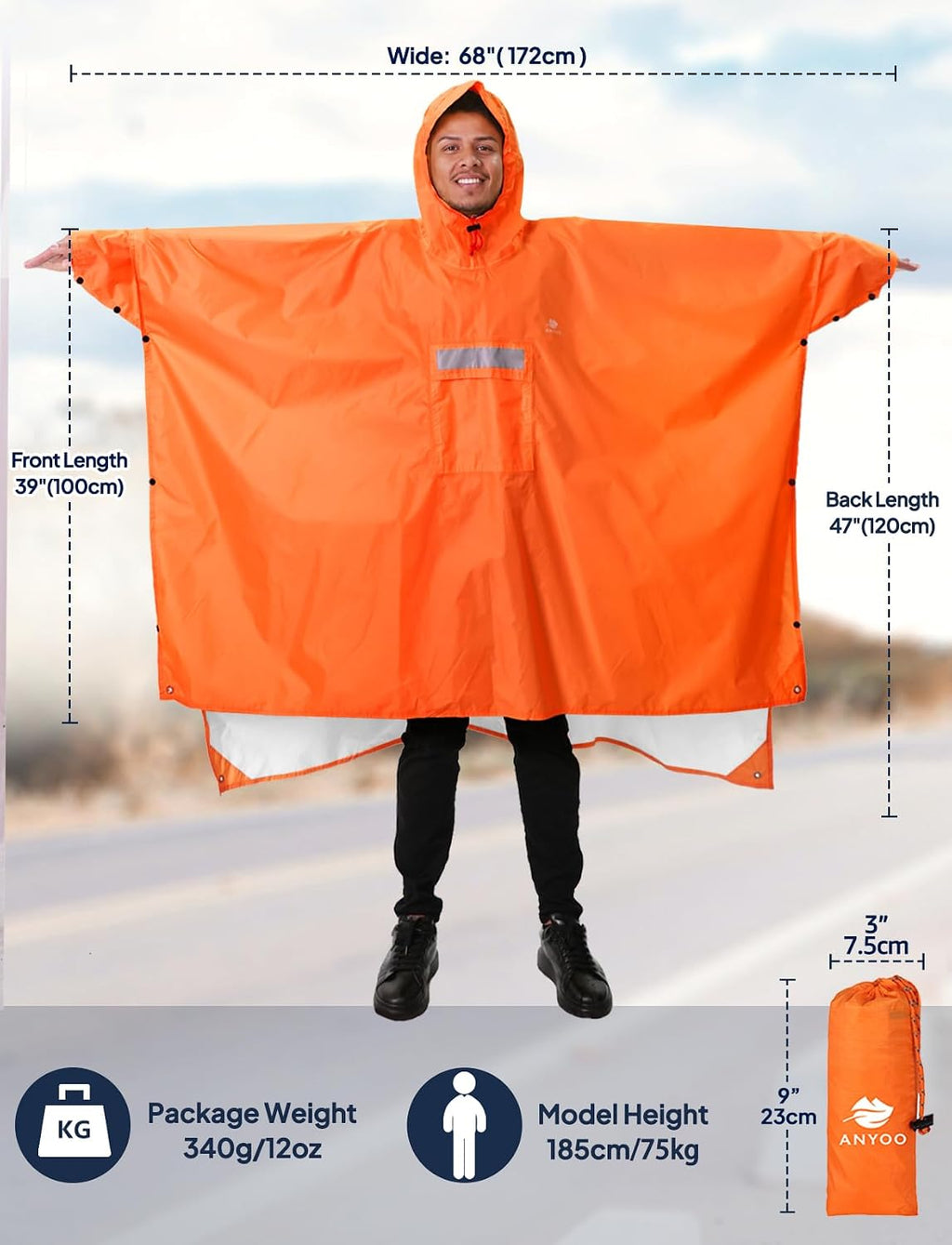ANYOO Hooded Rain Poncho for Adult Waterproof Lightweight Raincoat