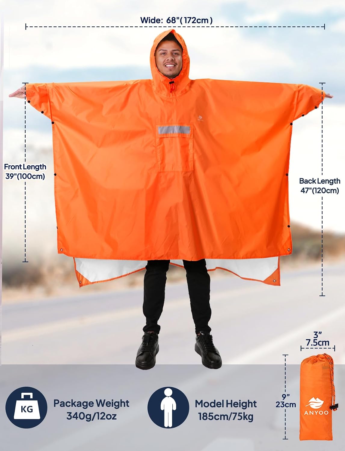 ANYOO Hooded Rain Poncho for Adult Waterproof Lightweight Raincoat