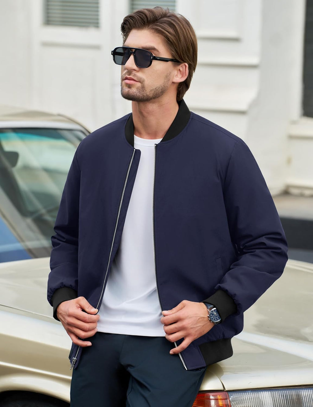Cotrasen Men's Bomber Jacket Fall Winter Windbreaker Warm Quilted Coats