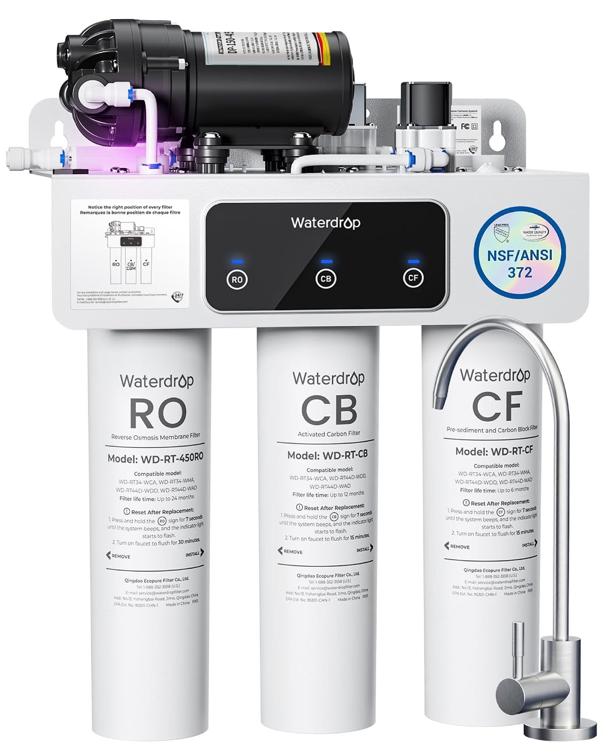 Waterdrop T3-C RO Water Filtration System, Plug-in Required, 450 GPD