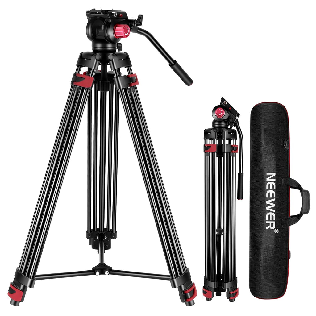 NEEWER 79"/200cm Video Tripod, Heavy Duty Aluminum Alloy Camera Tripod Stand with 360° Fluid Drag Head, QR Plate Compatible with Canon Nikon Sony and Other DSLR Camera Camcorder, Load Up to 17.6lb/8kg