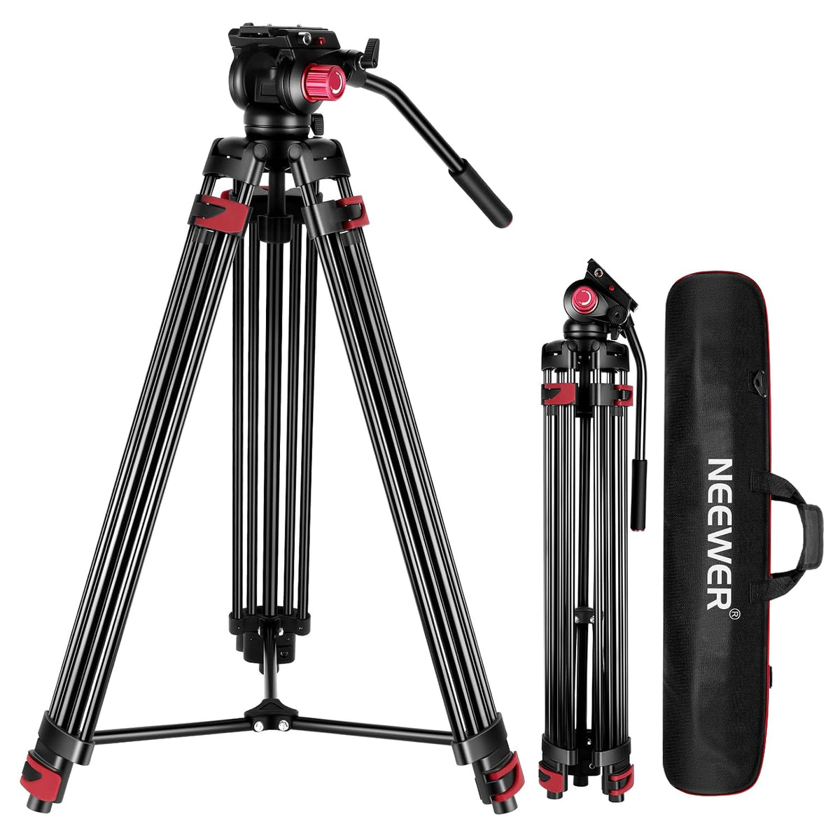NEEWER 79"/200cm Video Tripod, Heavy Duty Aluminum Alloy Camera Tripod Stand with 360° Fluid Drag Head, QR Plate Compatible with Canon Nikon Sony and Other DSLR Camera Camcorder, Load Up to 17.6lb/8kg