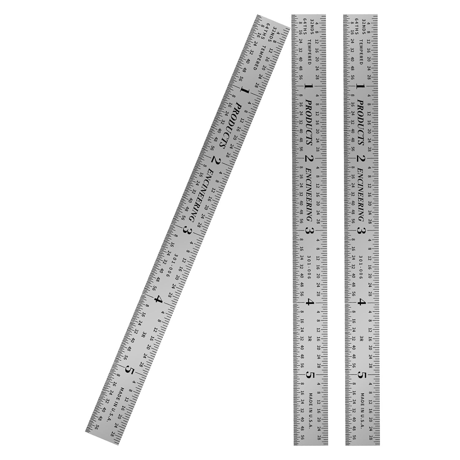 PEC Tools Made in USA 6" Metal Ruler, Rigid, 3 Pack