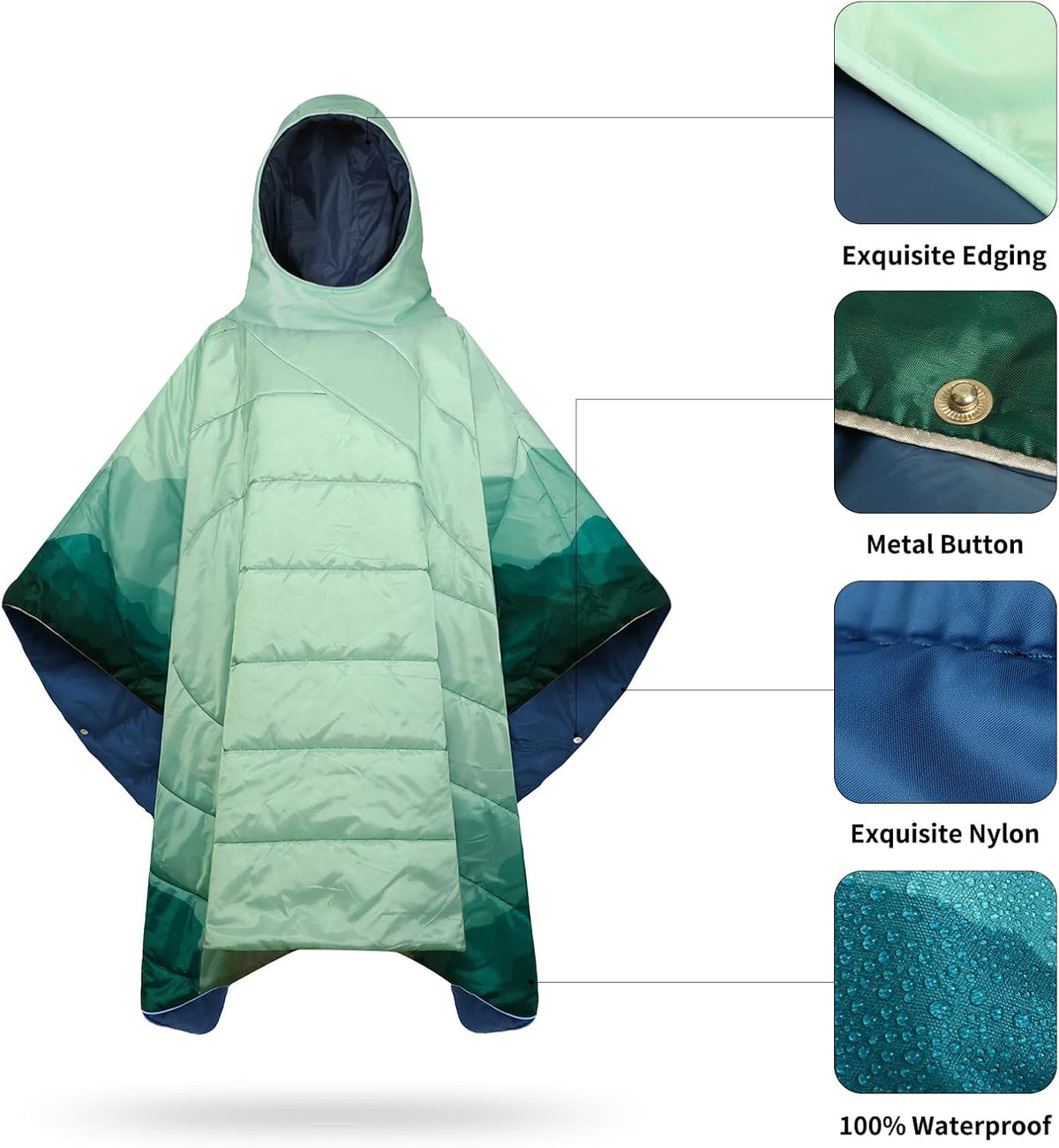 Poncho Blanket Outdoor Wearable Camping Blanket Hoodie Waterproof