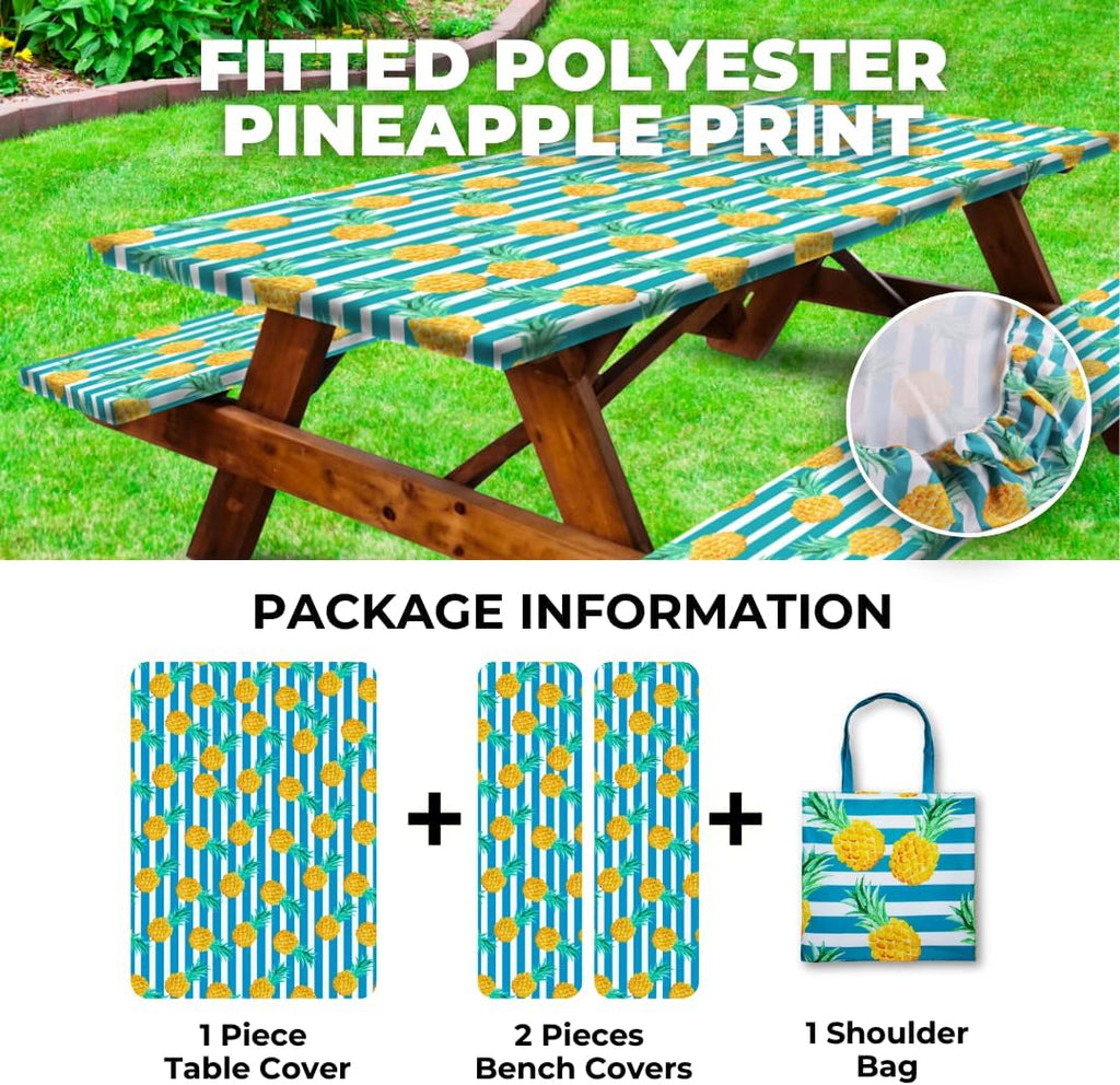 6ft Polyester Picnic Table Cover with Bench Covers Tablecloth Pineapple