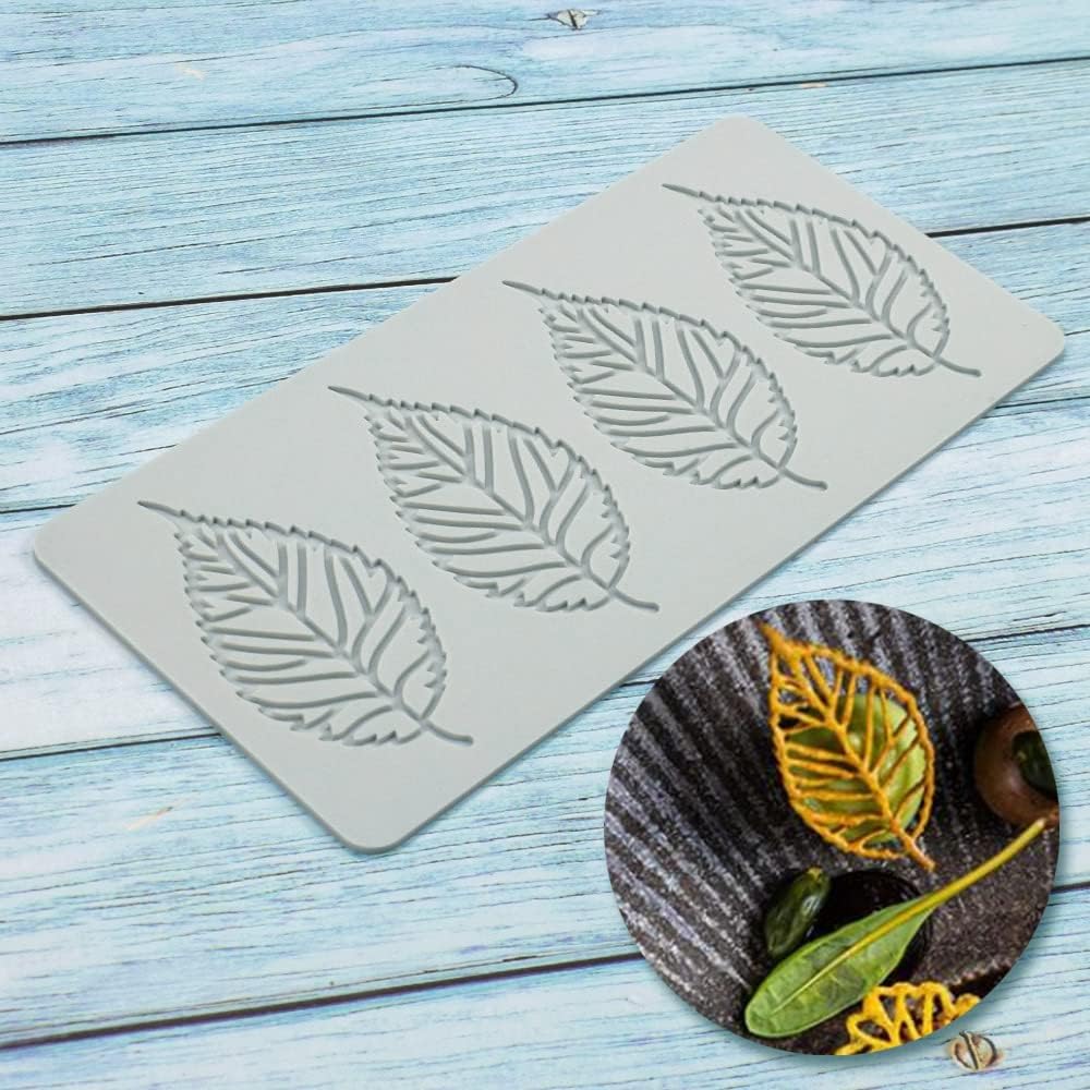 Hollow Leaf Silicone Molds Lover Heart Chocolate Molds Geometry 3D Silicone Mould Chocolate Candy Leaf Mold Sugar Craft Cake Decoration Cupcake Top (V_Leaf_9.2 * 4.44 * 0.12inch)