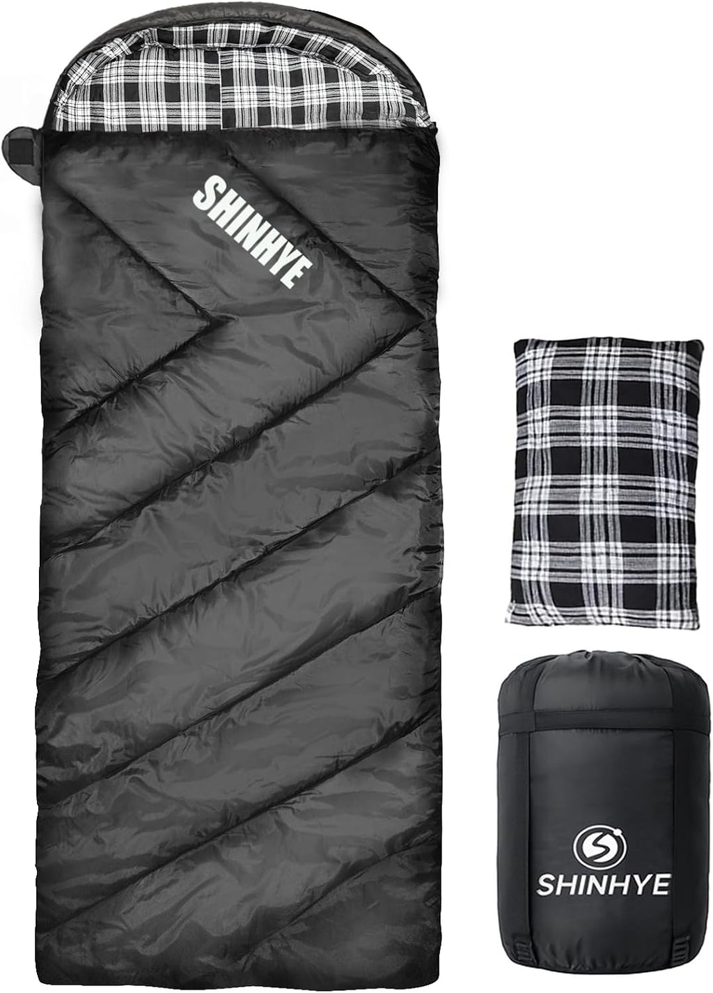 ShinHye 0 Degree Sleeping Bag for Adults - Cotton Flannel 4 Season Cold Weather Winter, XXL Big and Tall Camping Sleeping Bag with Compression Sack