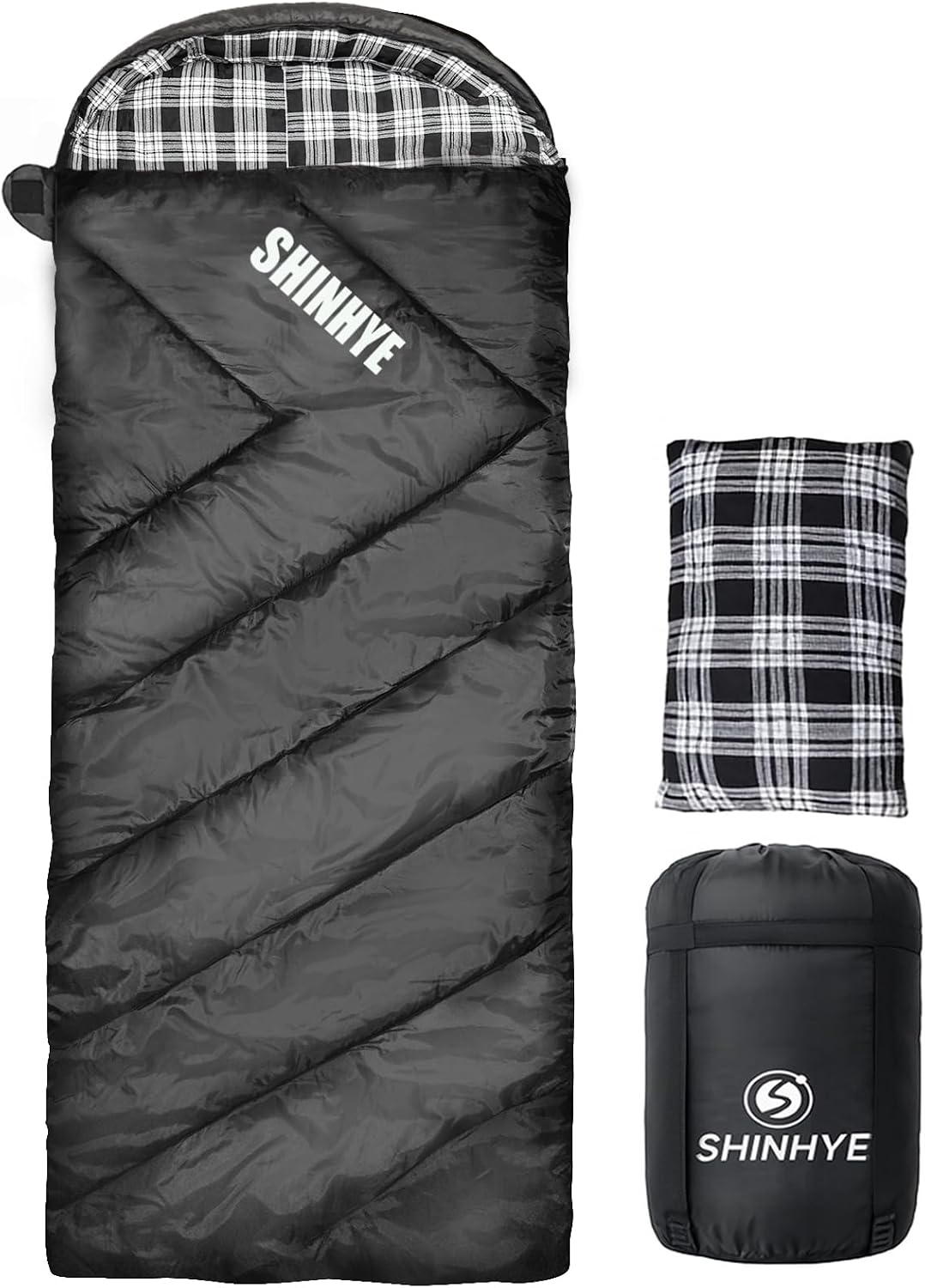 ShinHye 0 Degree Sleeping Bag for Adults - Cotton Flannel 4 Season Cold Weather Winter, XXL Big and Tall Camping Sleeping Bag with Compression Sack