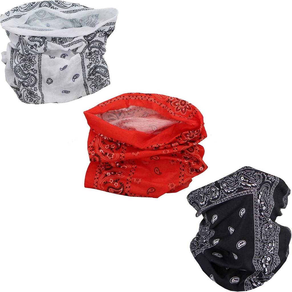 Set of 3 Paisley Bandana Neck Gaiter Tube Headwear Motorcycle Face Scarf