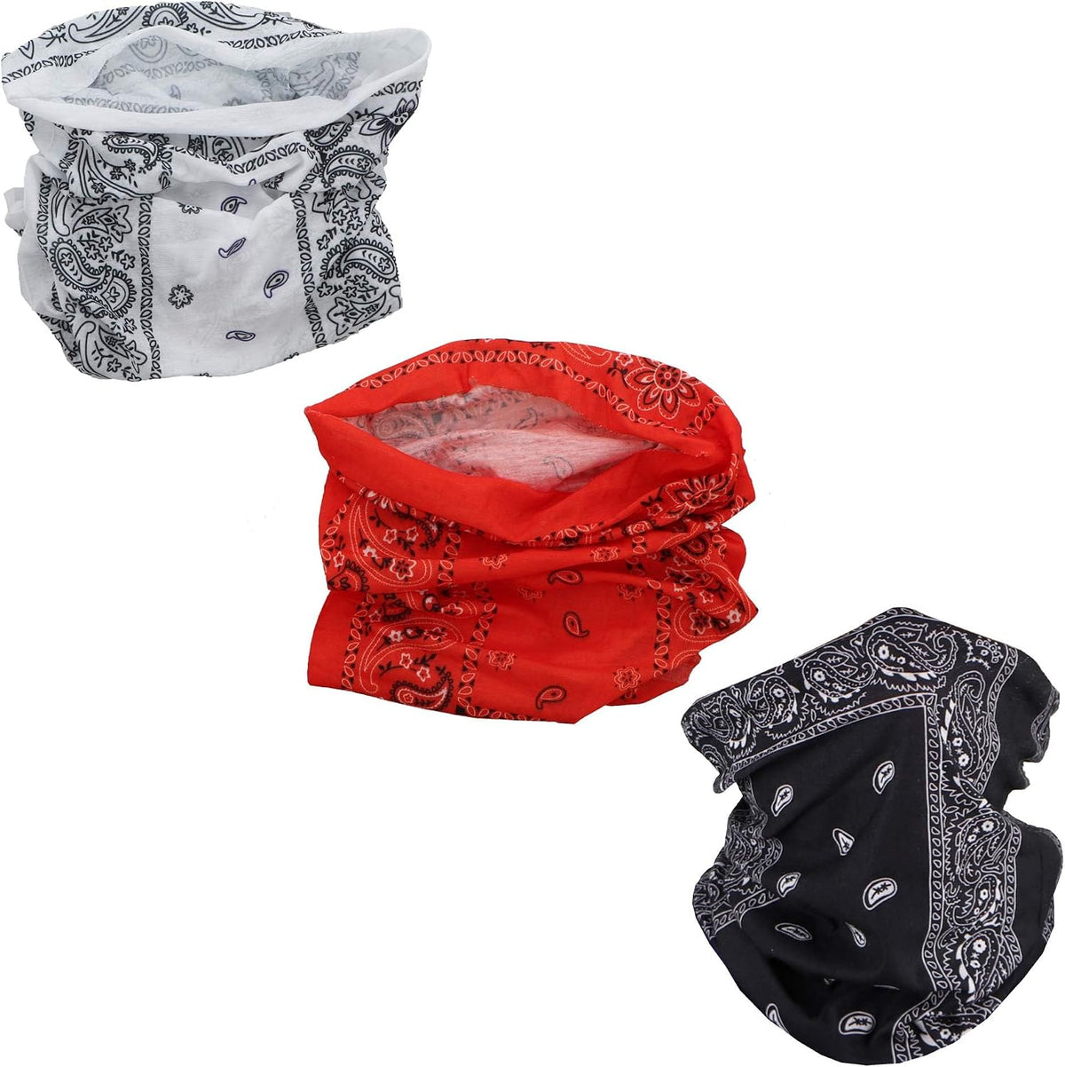 Set of 3 Paisley Bandana Neck Gaiter Tube Headwear Motorcycle Face Scarf