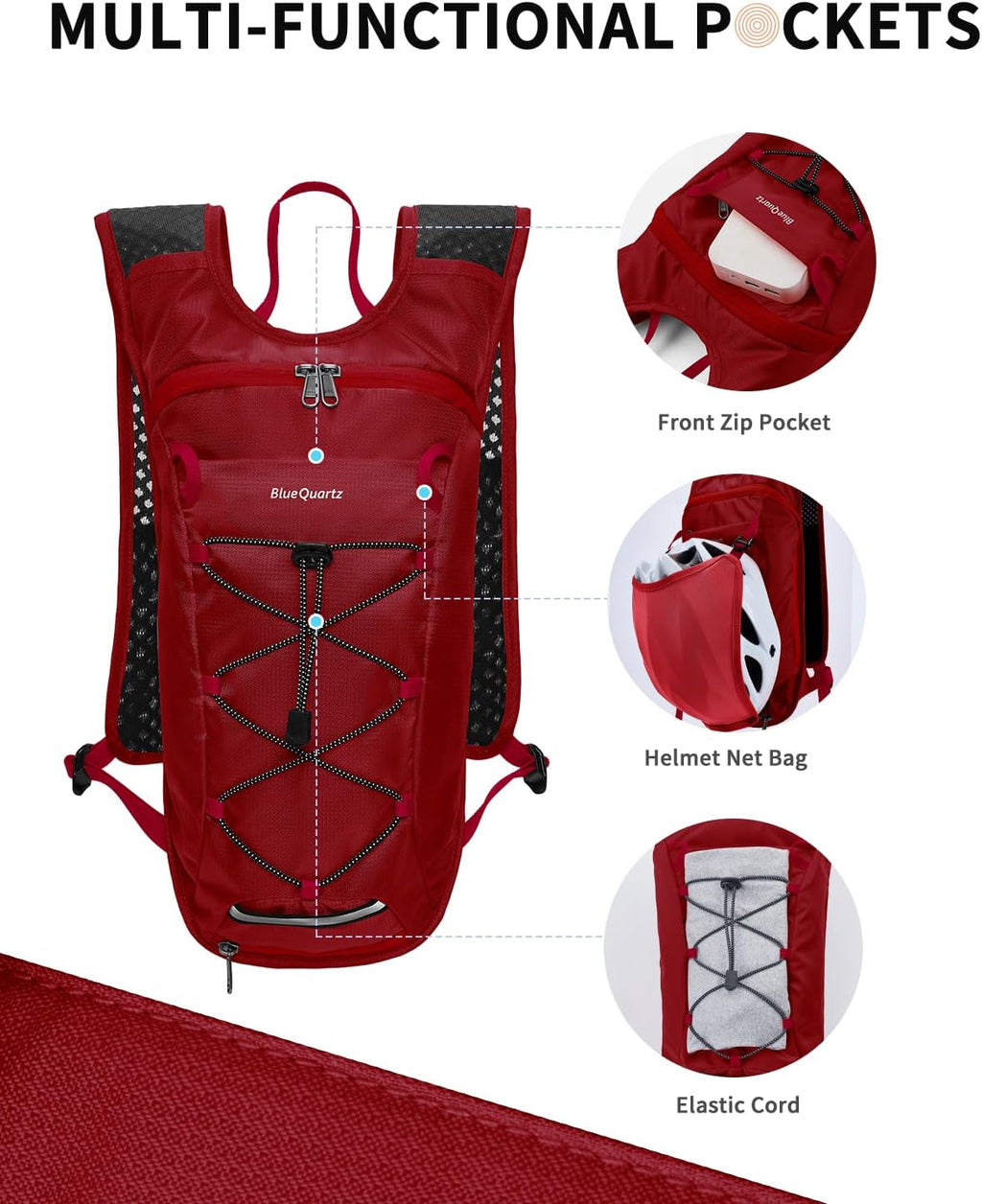 Blue Quartz Hydration Backpack with 2L Water Bladder, Hiking Water Pack with Insulated Compartment for Women Men, Lightweight Cycling Daypack with Phone Pocket, Hydration Pack for Running,Biking