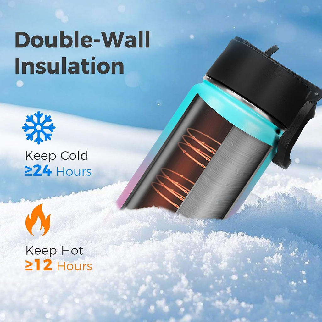 Neihepal 22 oz Insulated Water Bottle with Straw Lid, Double Walled Vacuum Stainless Steel Water Bottles Leak Proof, Wide Mouth (Gradient Color,1 Pack)