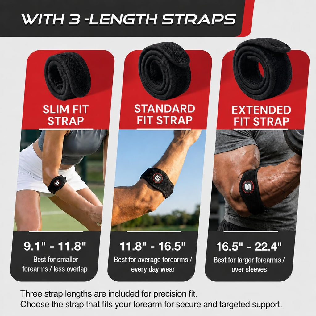 Sleeve Stars Tennis Elbow Brace for Men & Women, Elbow Brace for Tendonitis, Tennis Elbow Strap, Golfers Elbow Brace, Elbow Support Wrap for Tennis Elbow Relief, Fits 9"-23" (Pair/Black)