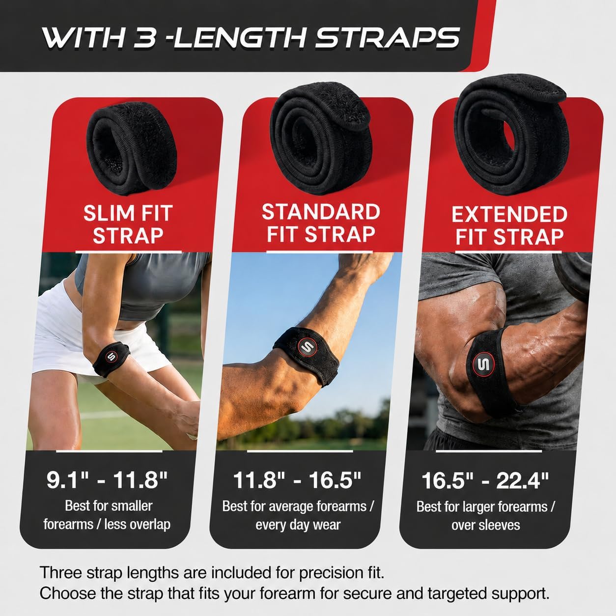 Sleeve Stars Tennis Elbow Brace for Men & Women, Elbow Brace for Tendonitis, Tennis Elbow Strap, Golfers Elbow Brace, Elbow Support Wrap for Tennis Elbow Relief, Fits 9"-23" (Pair/Black)