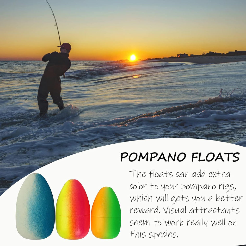 Dovesun 220/104/80/60/54/52/42pcs Pompano Rig Floats for Surf Fishing Foam Bobbers for Fishing Fly Fishing Bobbers Floats Bright Color Kit/Round/Cylindrical/Heart/Bullet/Pill/Spin Shape