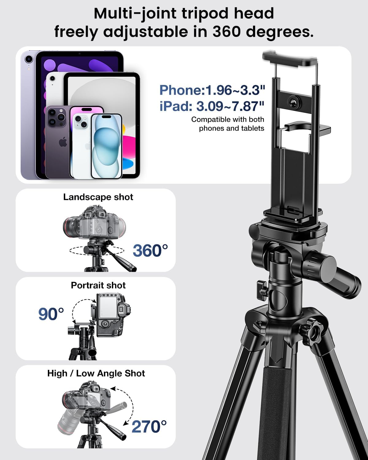 CAMBOFOTO 73" Camera Tripod and Monopod with Horizontal Central Axis