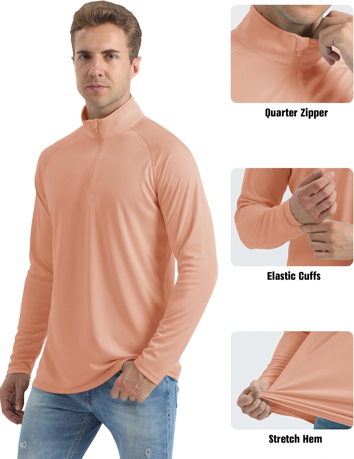 MAGCOMSEN Men's Long Sleeve Sun Shirts UPF 50+ Tees 1/4 Zip Fishing Running Rash Guard Athletic T-Shirts