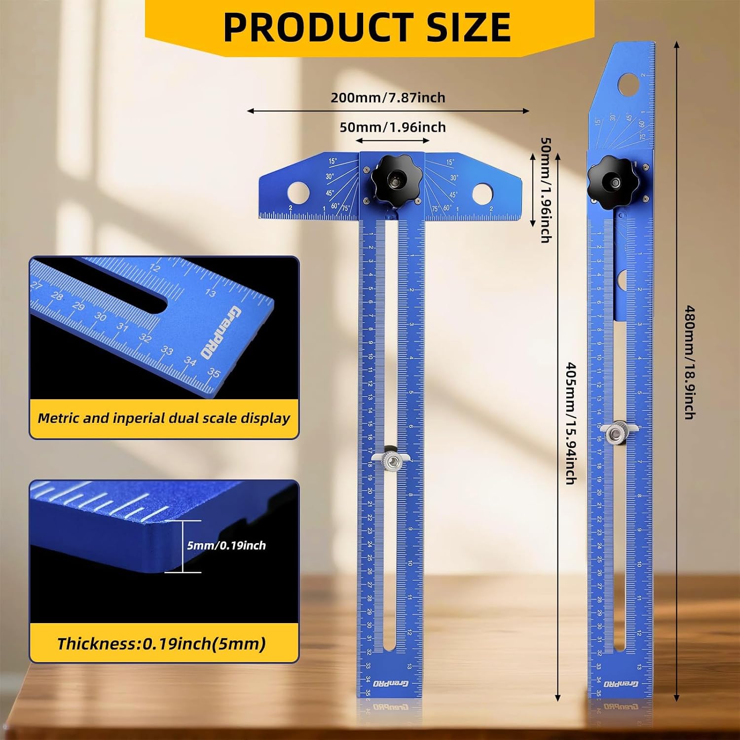 GRENPRO Speed Combination T-Square Woodworking Carpenter Angle Finder Ruler