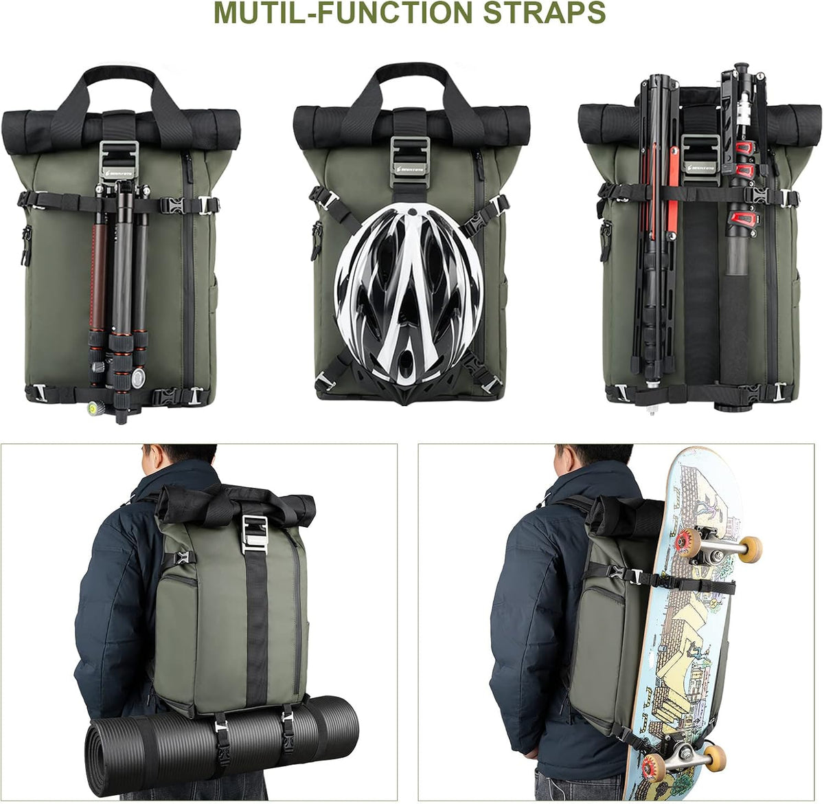 Besnfoto Camera Backpack for Photographer DSLR SLR Waterproof Camera Bag with Laptop Compartment Tripod Holder Roll Top Photographer Case for Hiking Traveling