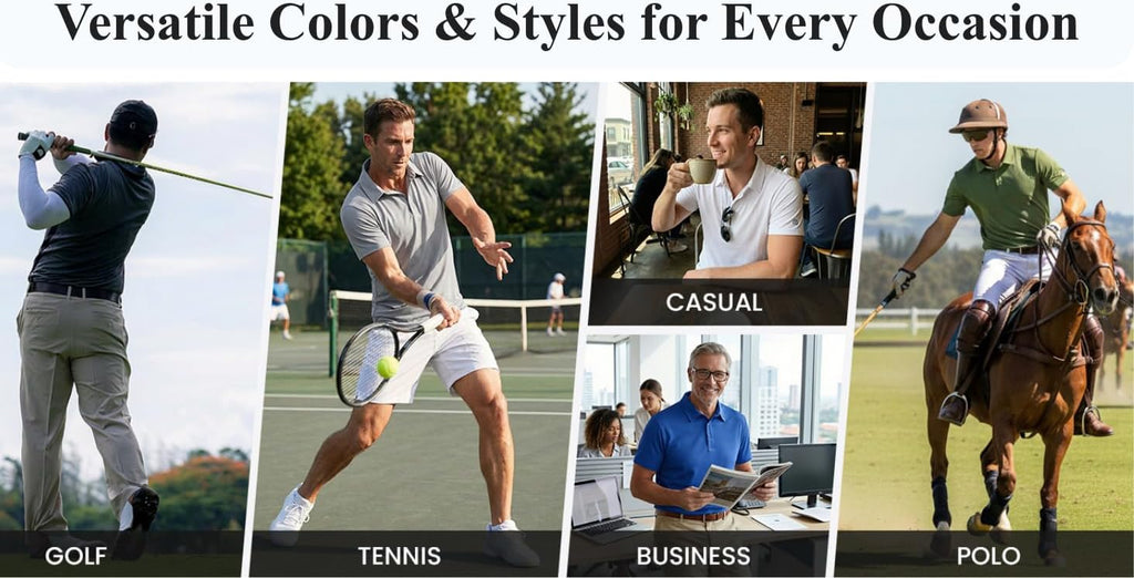 PINSPARK Men's Golf Polo Shirts UPF 50+ Moisture Wicking Collared Shirts