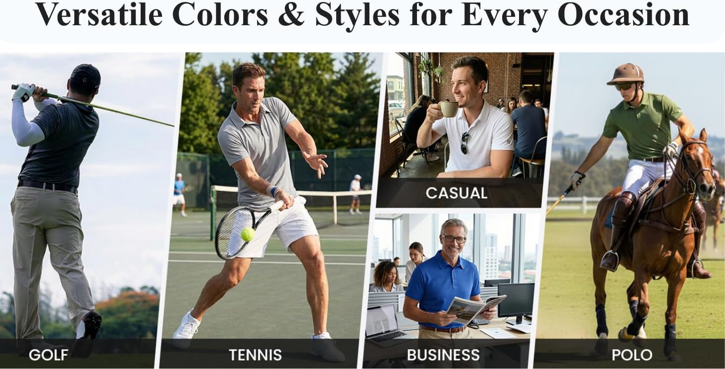 PINSPARK Men's Golf Polo Shirts UPF 50+ Moisture Wicking Collared Shirts