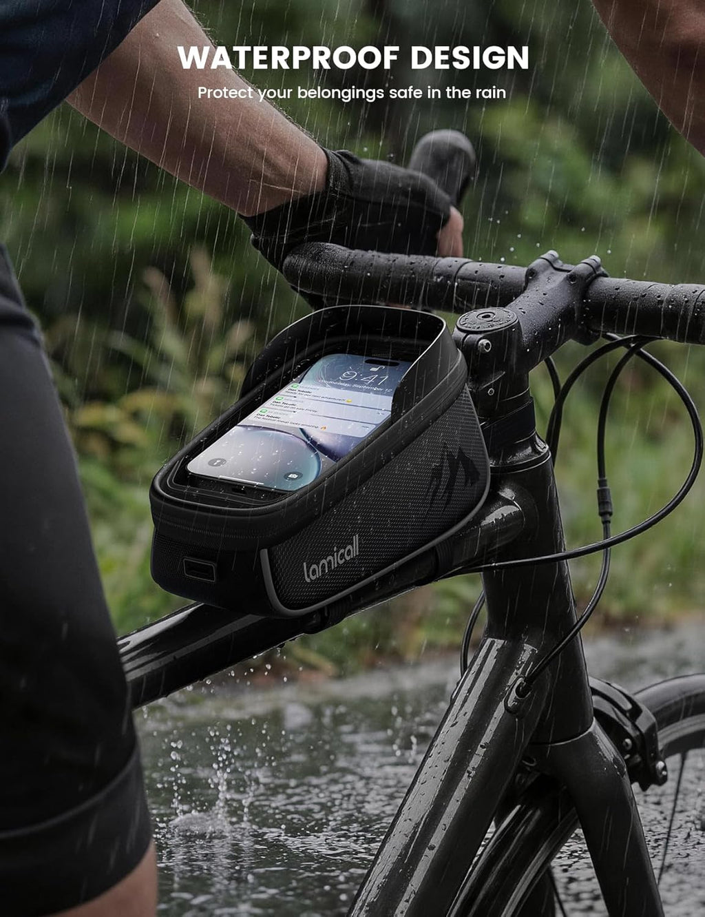 Lamicall Bike Frame Bag Waterproof - [1.6L Large Capacity] Bike Phone Bag