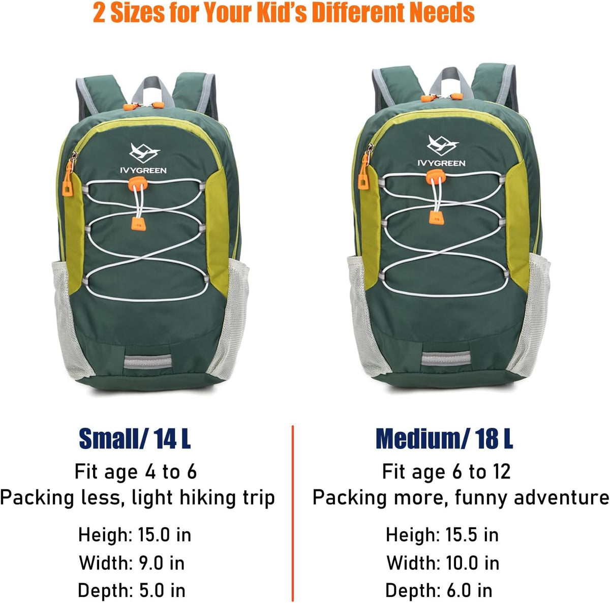 IVYGREEN Small Kids Hiking Backpack for Camping or Short Trip, Green, S