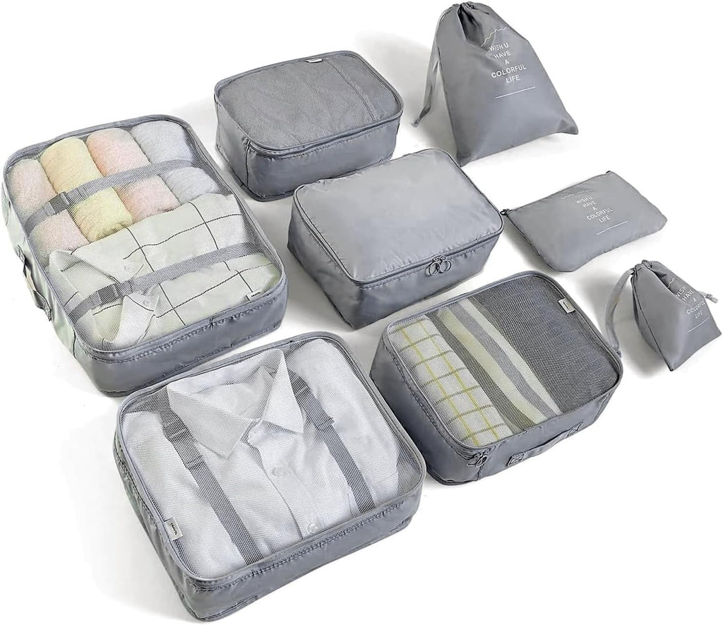 LANSKLBD 6/8 Set Packing Cubes for Suitcases Travel Luggage Packing Organizers,Travel Accessories Essentials Luggage Organizer with Shoe/Tioletry/Laundry Bag (Grey, 8 set)