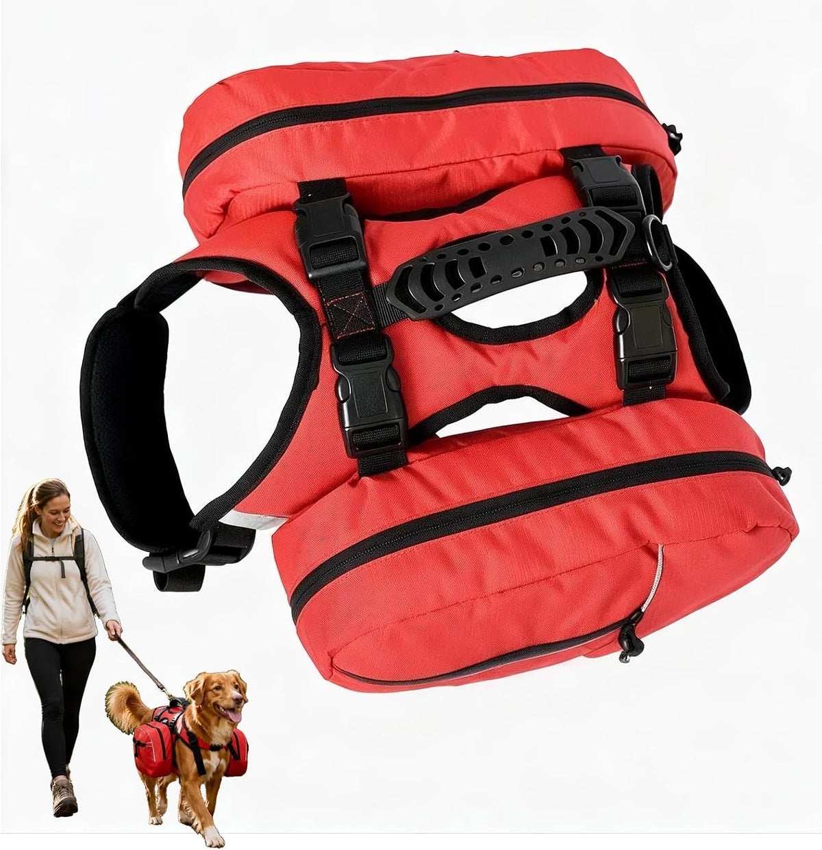Dog Hiking Backpack, Dog Harness with Pockets Lightweight 2 in 1 Removable Storage Saddle Pack Breathable Padded Vest with Reflective Strips for Medium Large Dogs Outdoor Walking Camping Size L