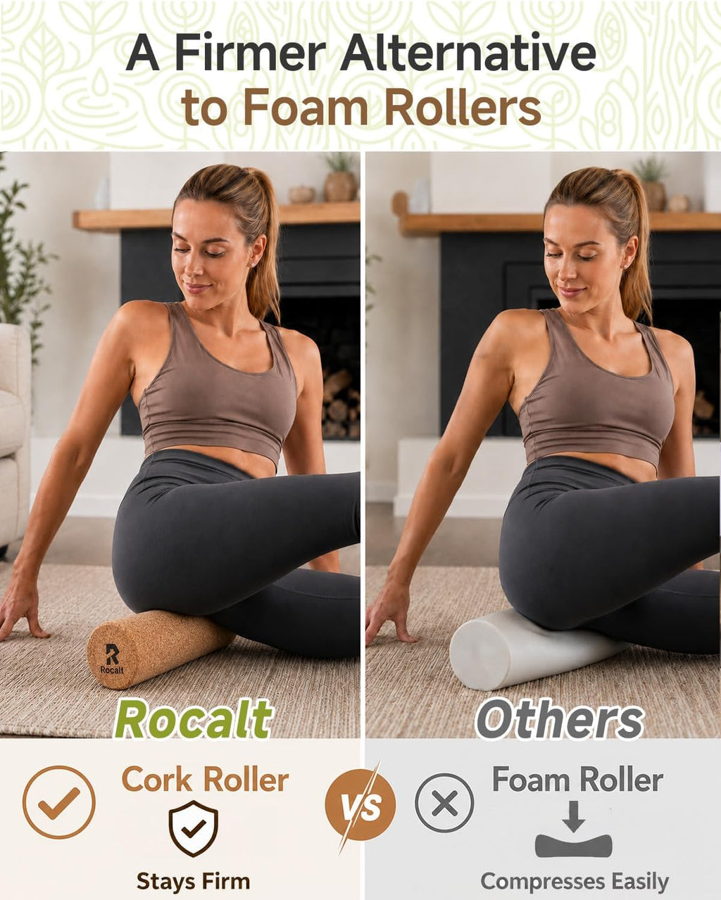 Rocalt Cork Roller, Firm Foam Roller Alternative for Massage, 12 x 4 in