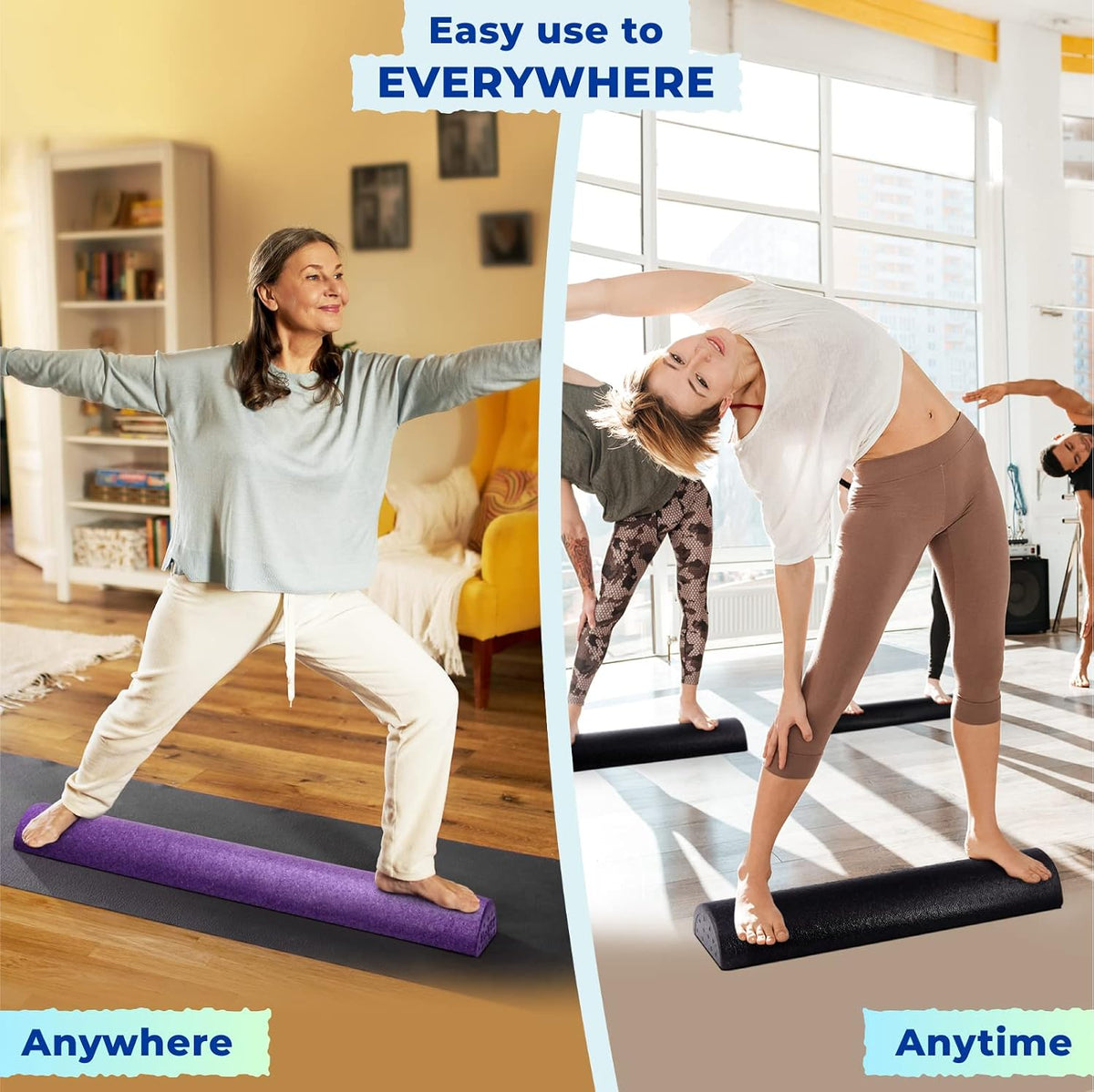 Yes4All High-Density EPP Half Round Back Roller Foam, Exercise Foam Roller for Yoga, Pilates & Stretching - 12, 18, 24, 36 inch