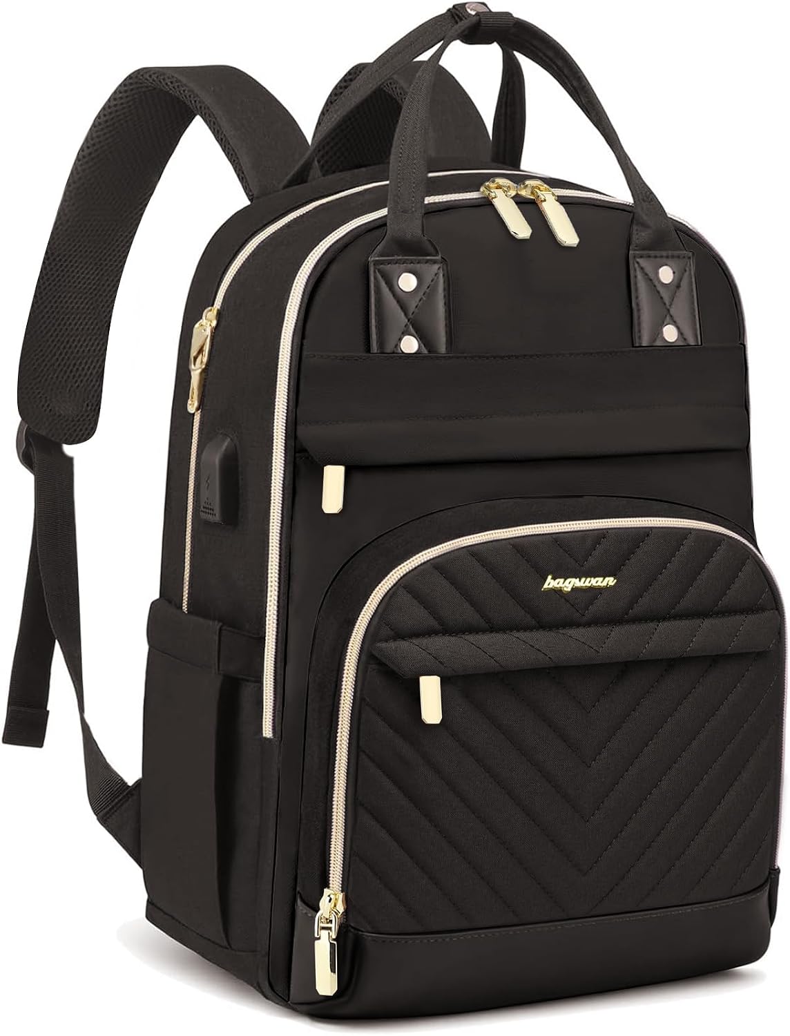 Laptop Backpack for Women Work Bag - 15.6 inch Black Travel Backpack College Backpack with USB Charger Business Office Back Pack for Teacher Casual Waterproof Bookbag for Nurses