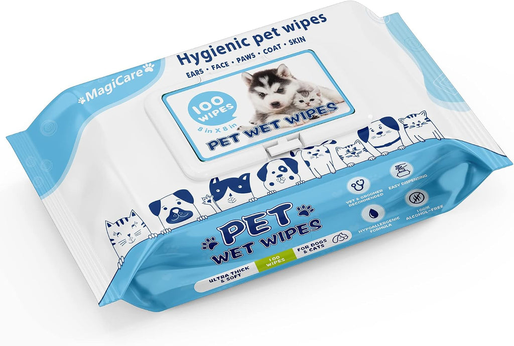 MAGICARE Pet Wipes – 400 pcs Dog Wipes – 8x8 Inch Unscented Dog Paw Cleaner Wipes for Body, Ears, Face, and Skin – Ultra Thick & Soft with Hypoallergenic Formula – Ideal Pet Wipes for Dogs & Cats