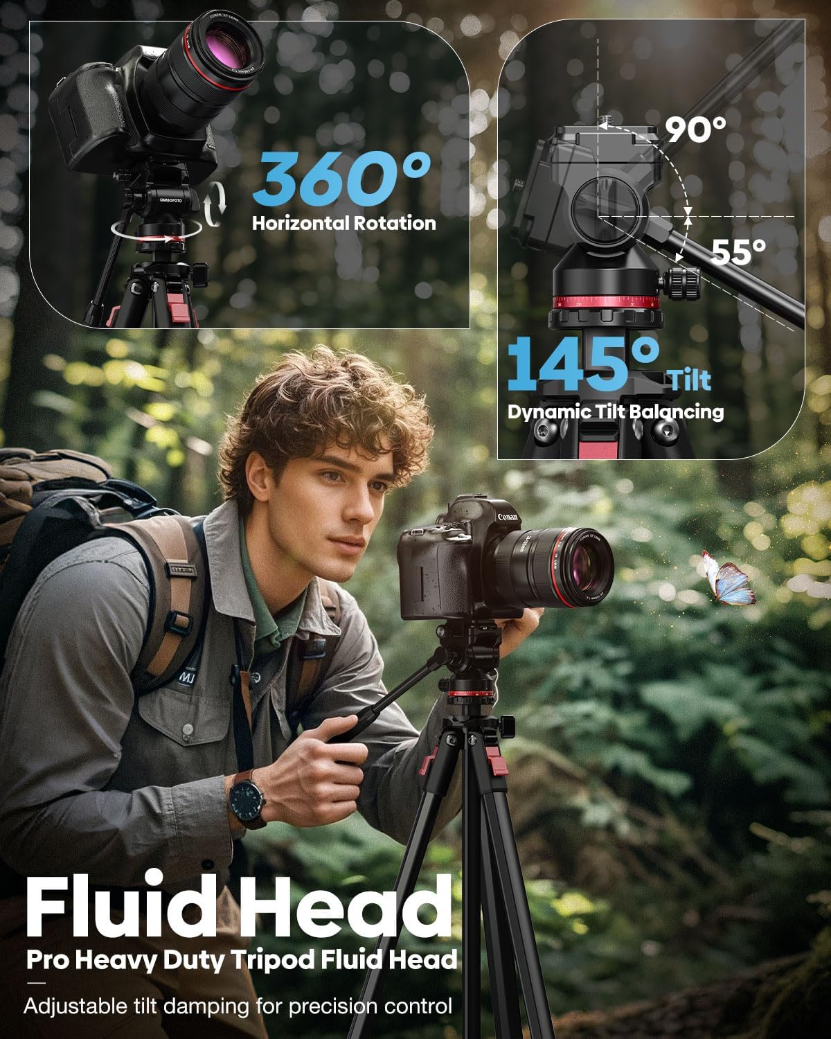 CAMBOFOTO 68" Heavy Duty Tripod, Video Tripod with Fluid Head
