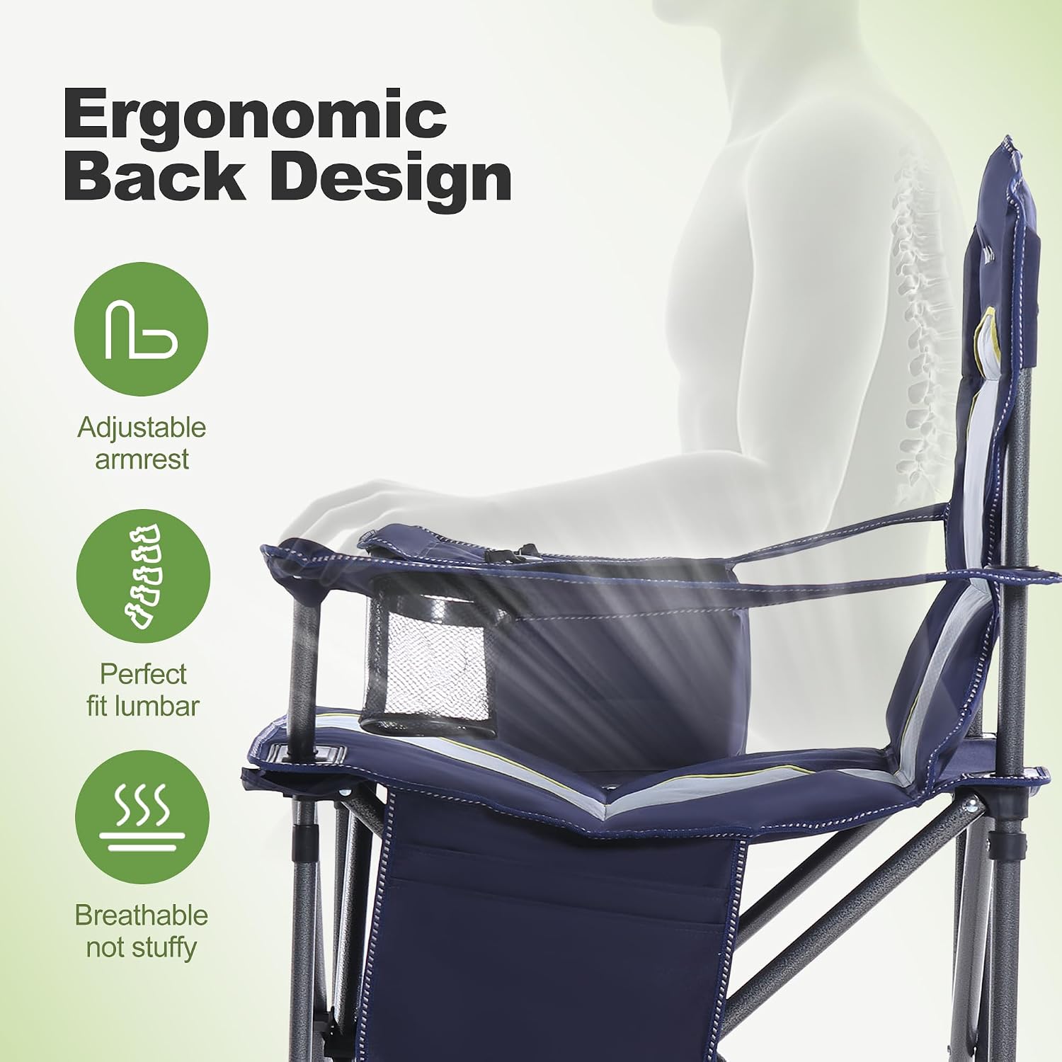 LET'S CAMP Folding Camping Chair Oversized Heavy Duty Padded Outdoor Chair
