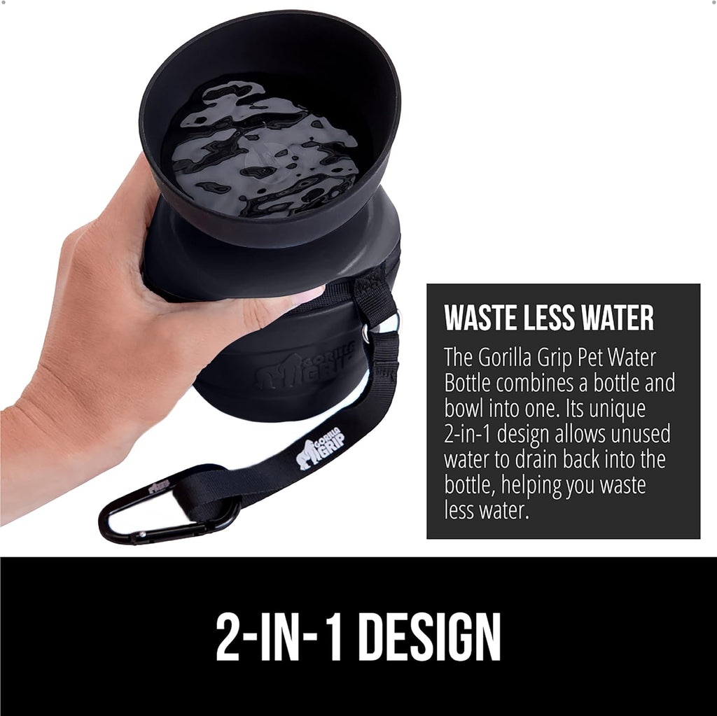 GORILLA GRIP Portable Dog Water Bottle, Food Grade Silicone, 12oz Black