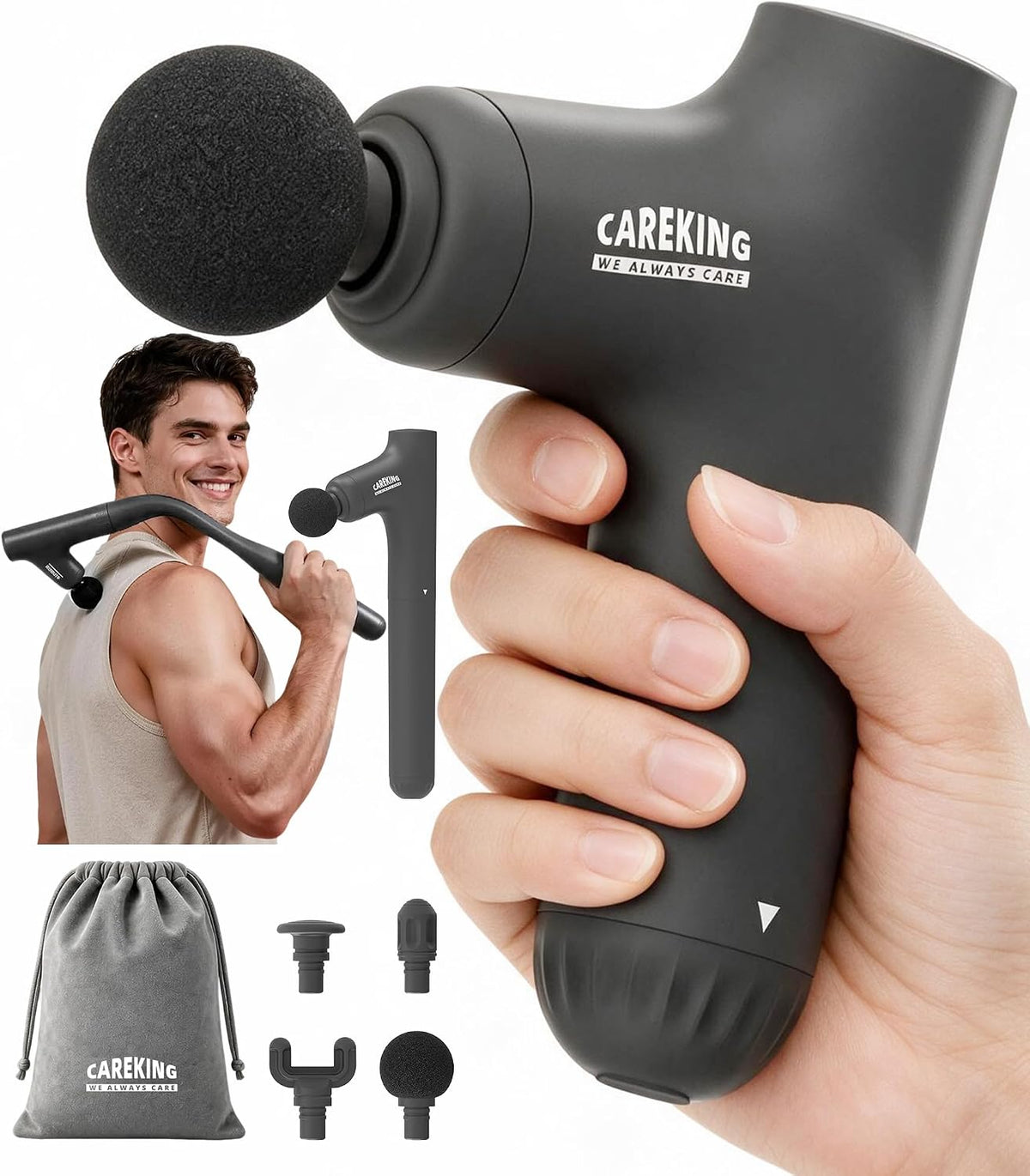 3-in-1 Detachable Mini Massage Gun Deep Tissue with Extension Handle