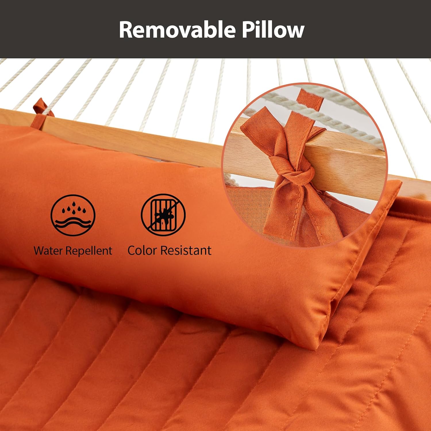 CHULIM Outdoor Double Hammock with Hardwood Spreader Bars, Large Rope Hammock with Polyester Pad and Pillow, 475 LBS Capacity for 2 Person Patio Backyard Poolside - Terracotta