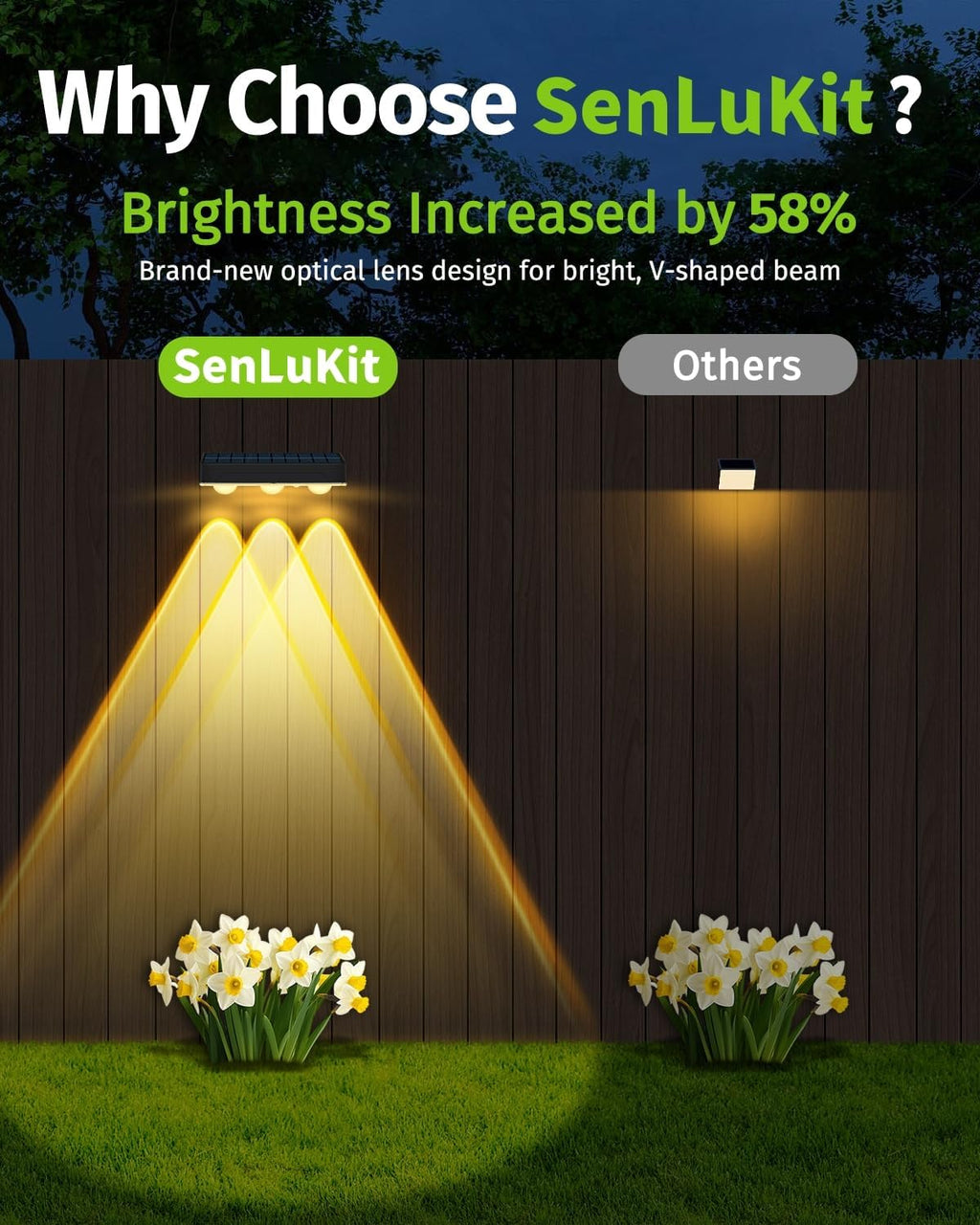 Solar Fence Lights Outdoor 12 Pack Upgraded High Brightness 3 LED Spot Lens Waterproof Deck Lights 7 Mode Warm&Cool White RGB Solar Powered Wall Lighting Decor for Outside Patio Step Backyard Railing