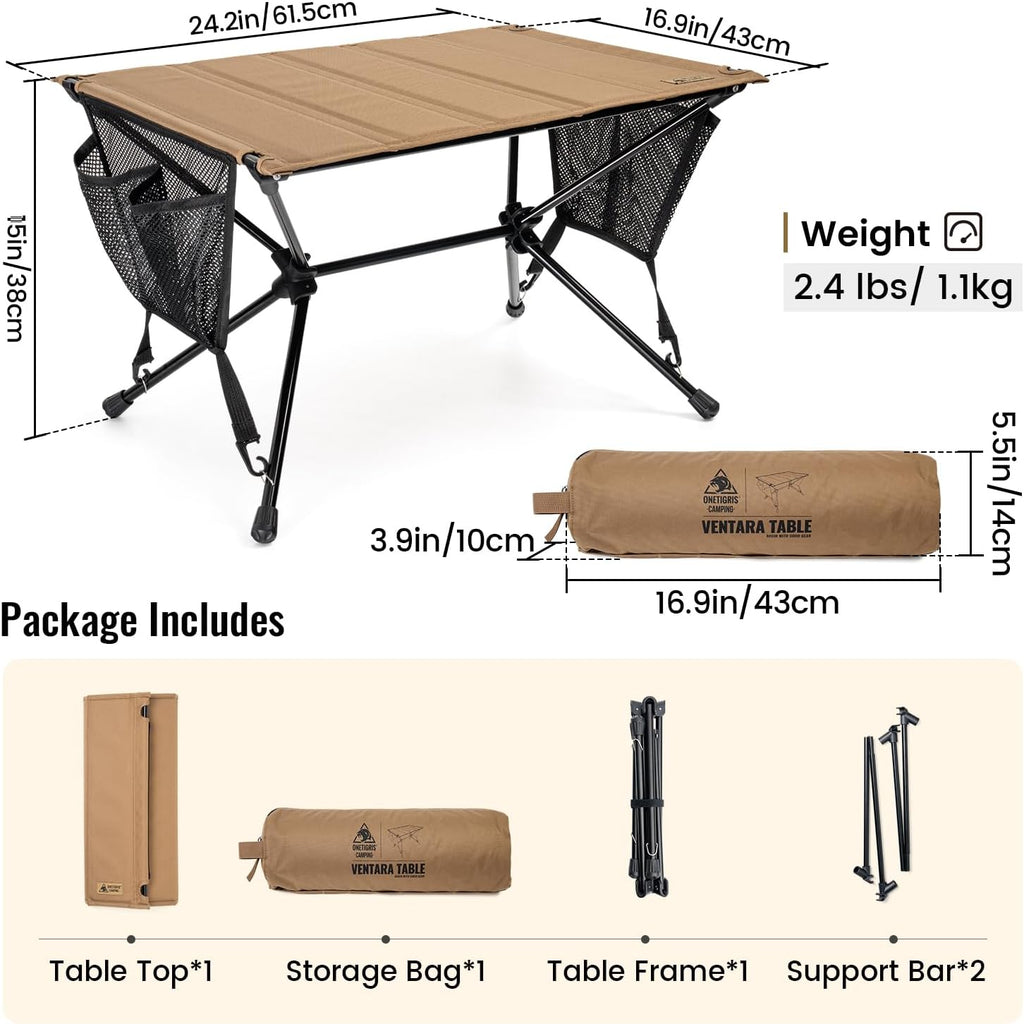 ONETIGRIS VENTARA Camping Table, Ultralight Foldable Table Sturdy & Quick Setup, Weighs Only 2.4 lbs, Perfect for Camping, Hiking, Backpacking, Picnic, Beach, Travel