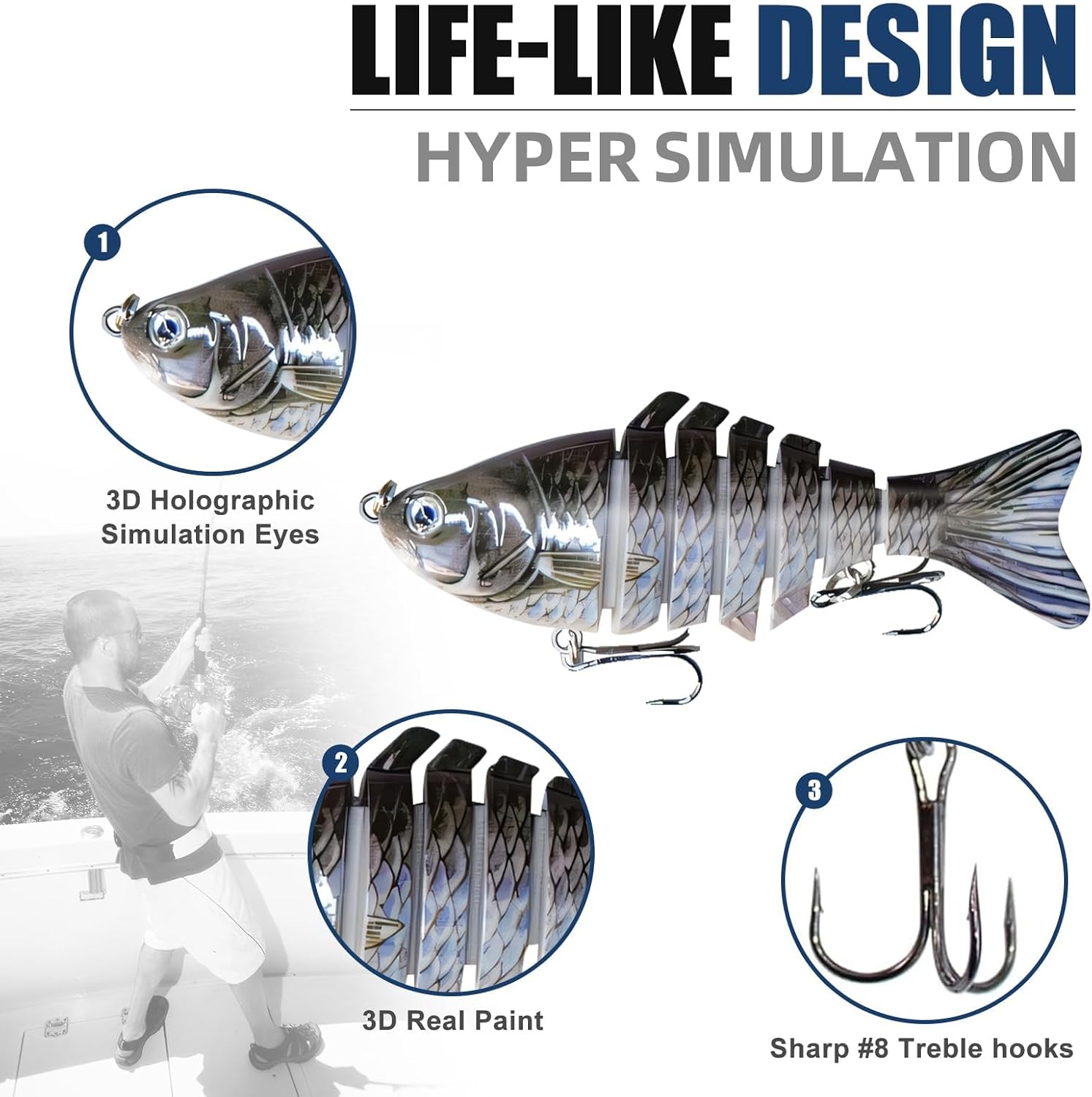 6PCS Fishing Lures for Freshwater and Saltwater with case,Slow Sinking Multi Jointed Swimbaits, Lifelike Lures for Bass Trout Crappie Walleye Pike
