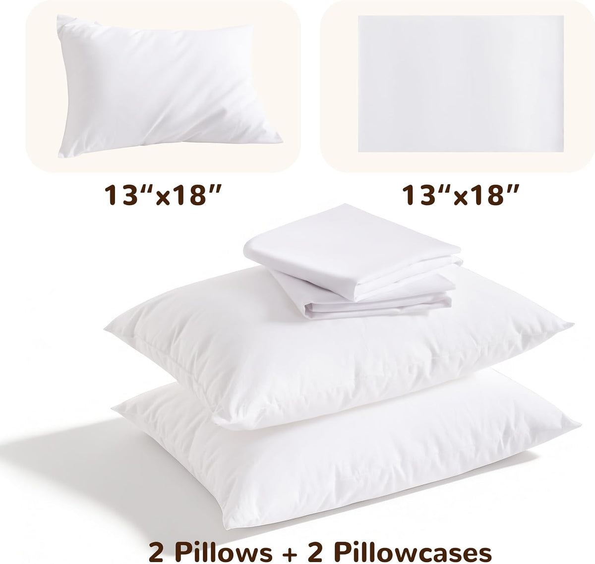 NTBAY Toddler Pillows with Pillowcases Set, 4 Piece 13 x 18, Brown