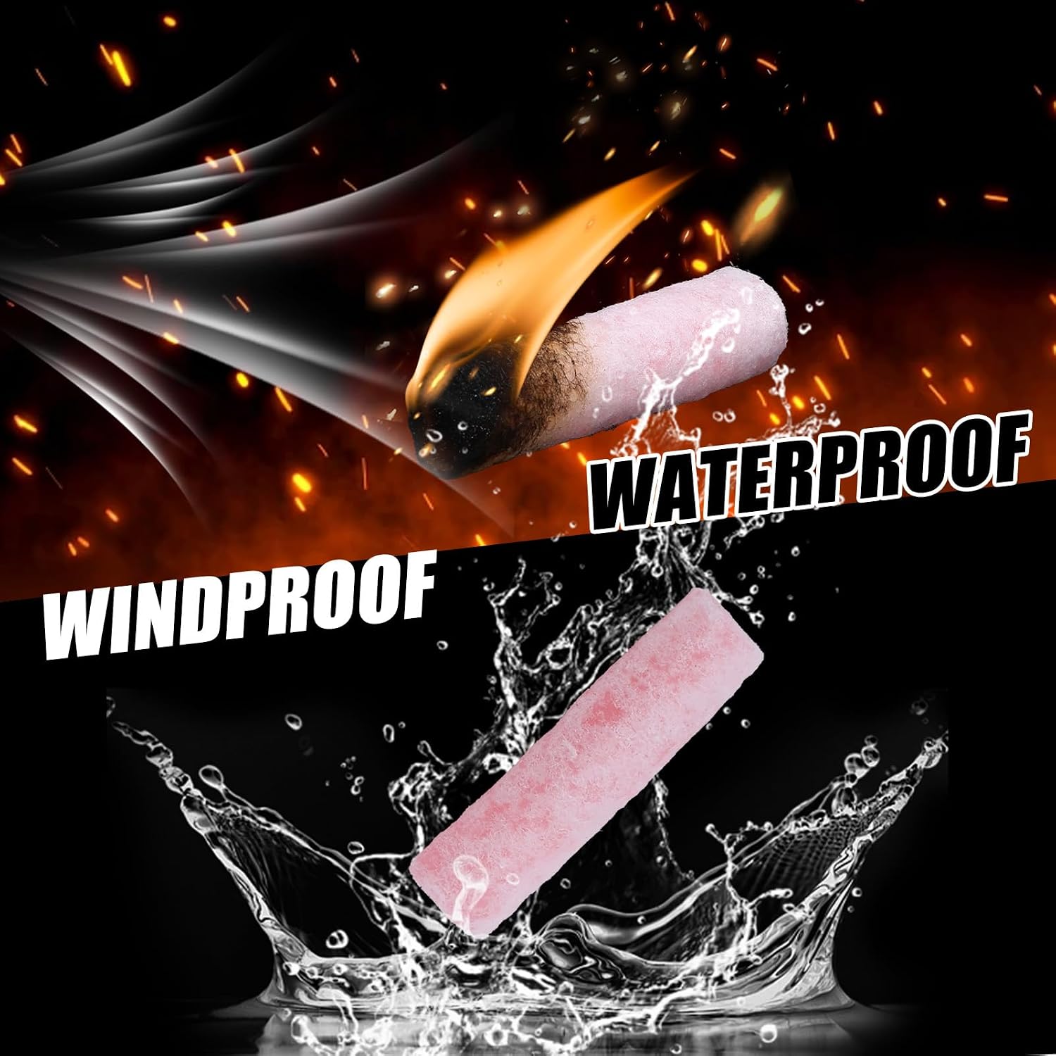 60 Pack Waterproof Fire Starters with 5+ Minute Burn Non-Toxic