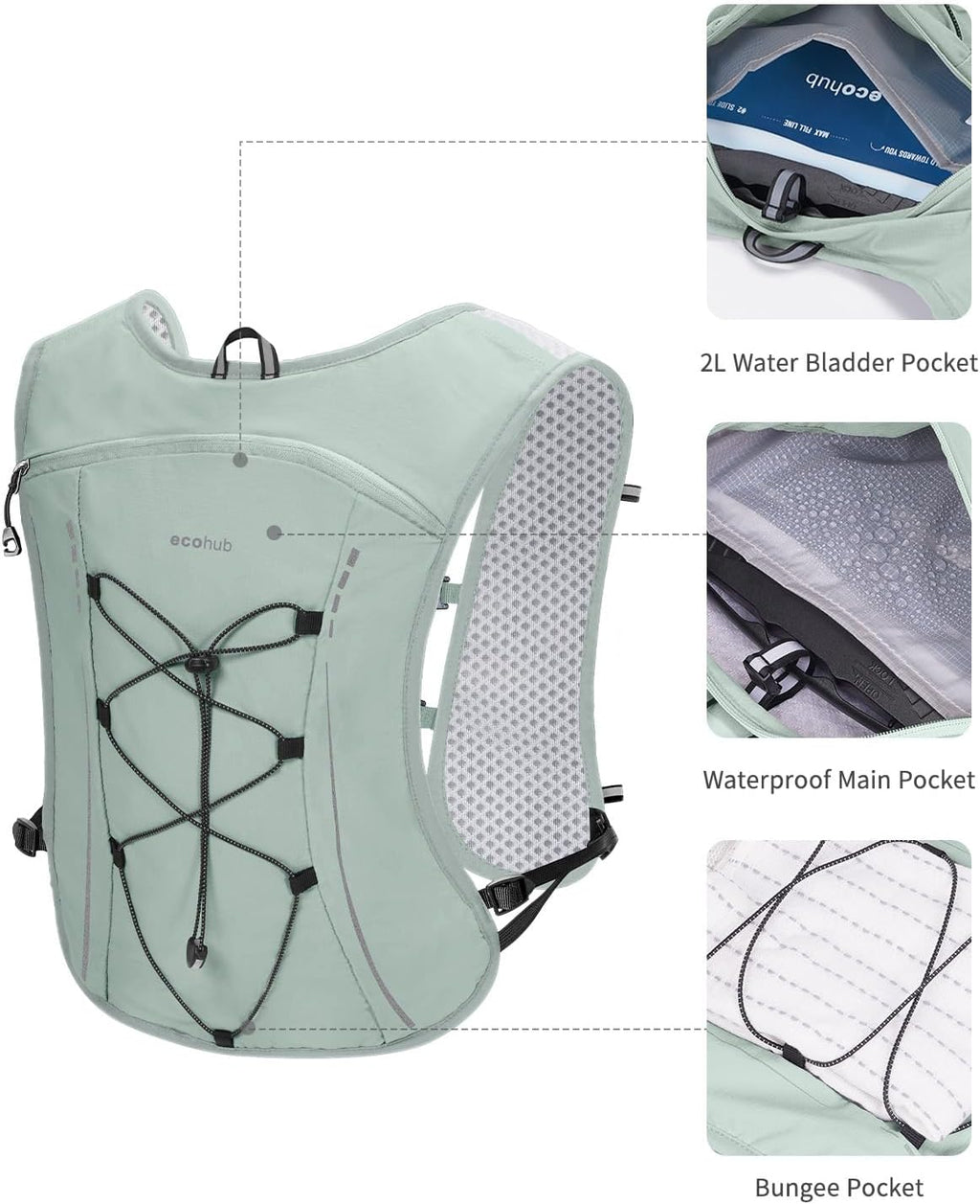 ECOHUB Lightweight Hydration Vest Water Backpack with 2L Water Bladder