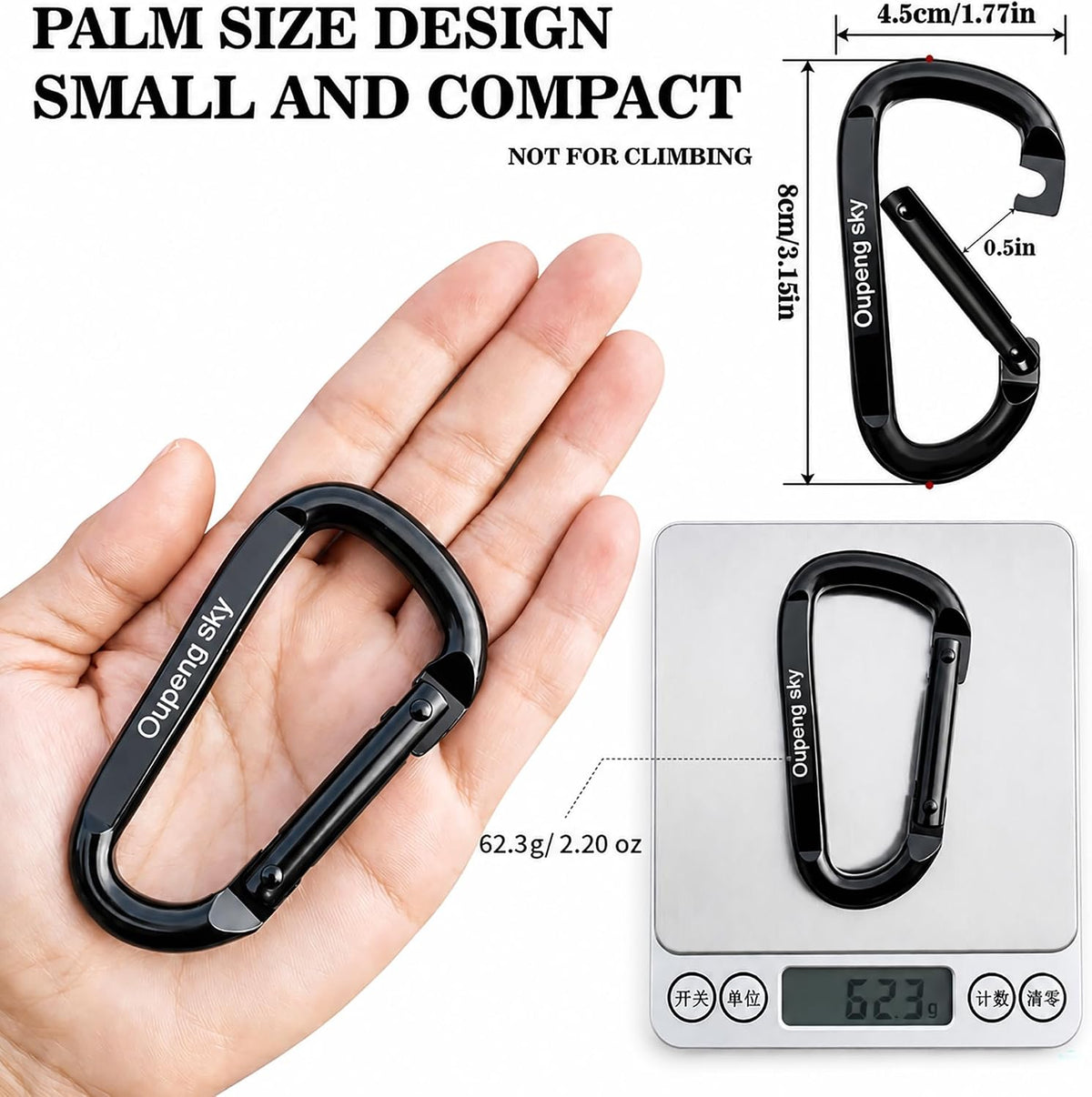 Carabiner Clip, 3" Iron Heavy Duty Carabiners 855lbs-11KN/2475lbs for Hammocks, Hiking,Keychains,Camping Accessories,Outdoors and Gym etc,D Shaped Spring Hook Small Carabiners for Dog Leash,Harness.