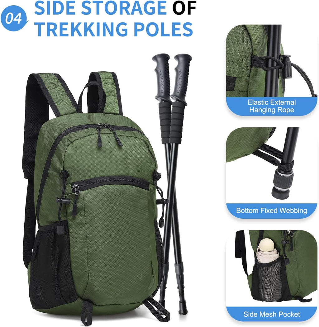 20L Small Hiking Backpack for Women Men Packable Daypack Green