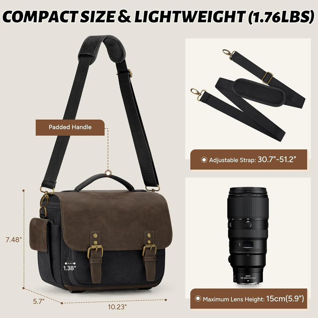 RAINSMORE Camera Bag, Vintage Canvas Camera Sling Bag Crossbody Camera Case