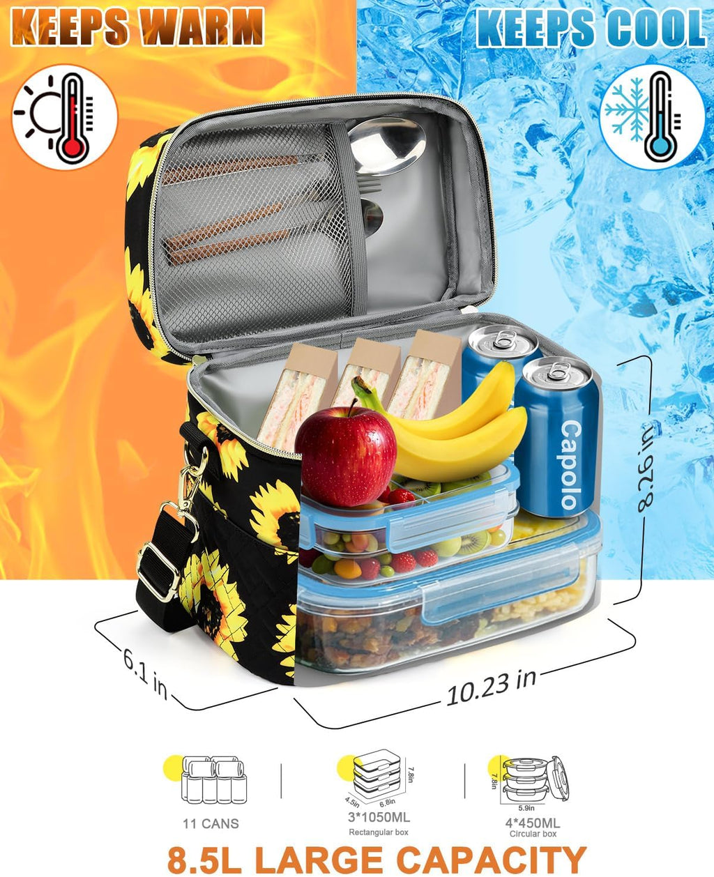 Capolo Lunch Bag for Women Men Insulated Lunch Tote Leakproof Lunchbox Bags